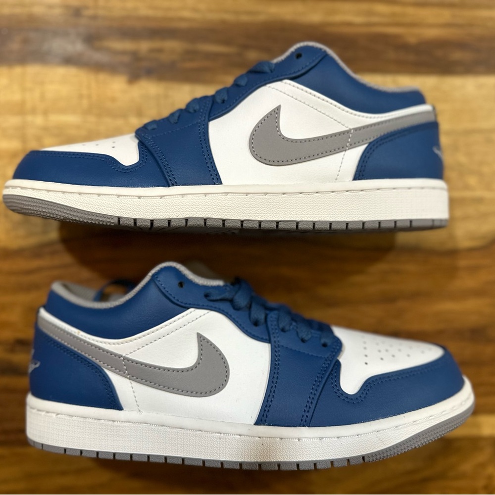 Nike Air Jordan 1 Low True Blue Cement Sneakers 553558-412 Sz 8